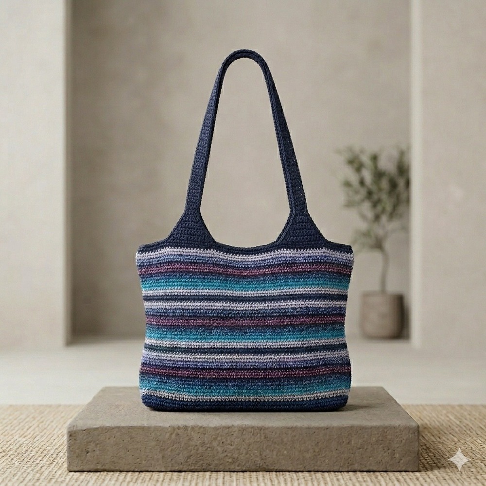 The Sak Navy, Teal & Purple Striped Crochet Tote